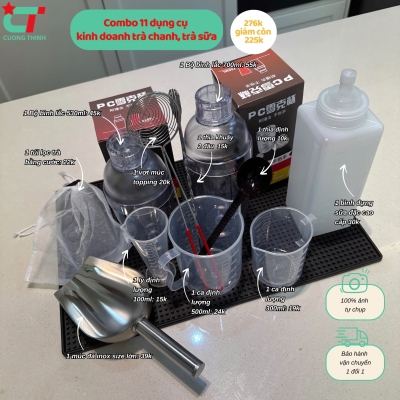 [Tặng Kèm Sách Pha Chế] Combo 11 dụng cụ (không có thảm bar) bán xe đẩy trà chanh giá siêu hời